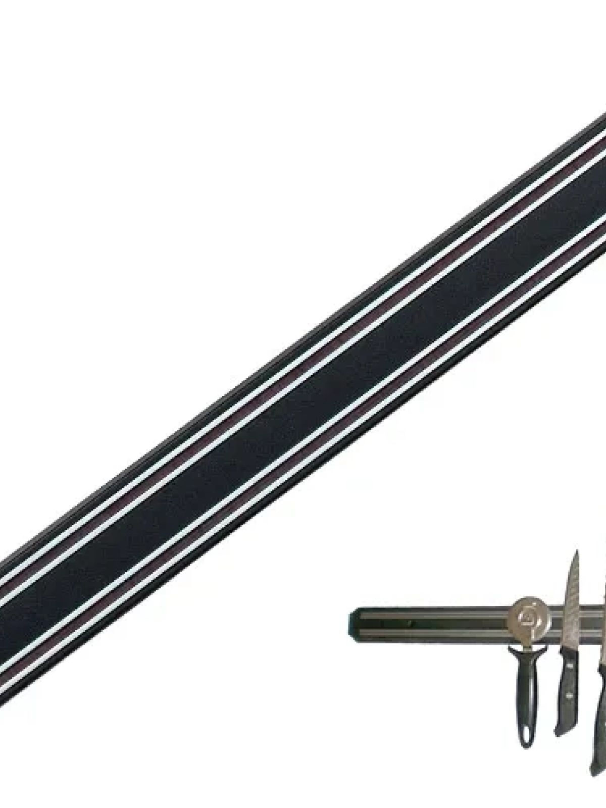 Mıknatıslı Bıçak Tutucu Stand - 38 Cm - Siyah - Paslanmaz Çelik - Mutfak Düzeni - Güvenli Bıçak Saklama - Tezgâh Düzeni - Modern Tasarım