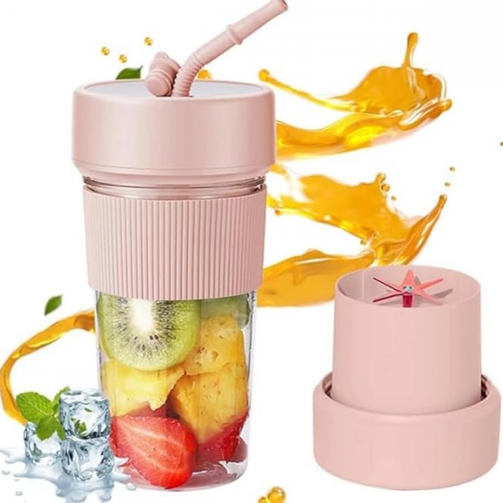 Mini Taşınabilir Mikser 350 Ml Smoothie Makinesi Meyve Sıkacağı Şarj Edilebilir Blender Pembe