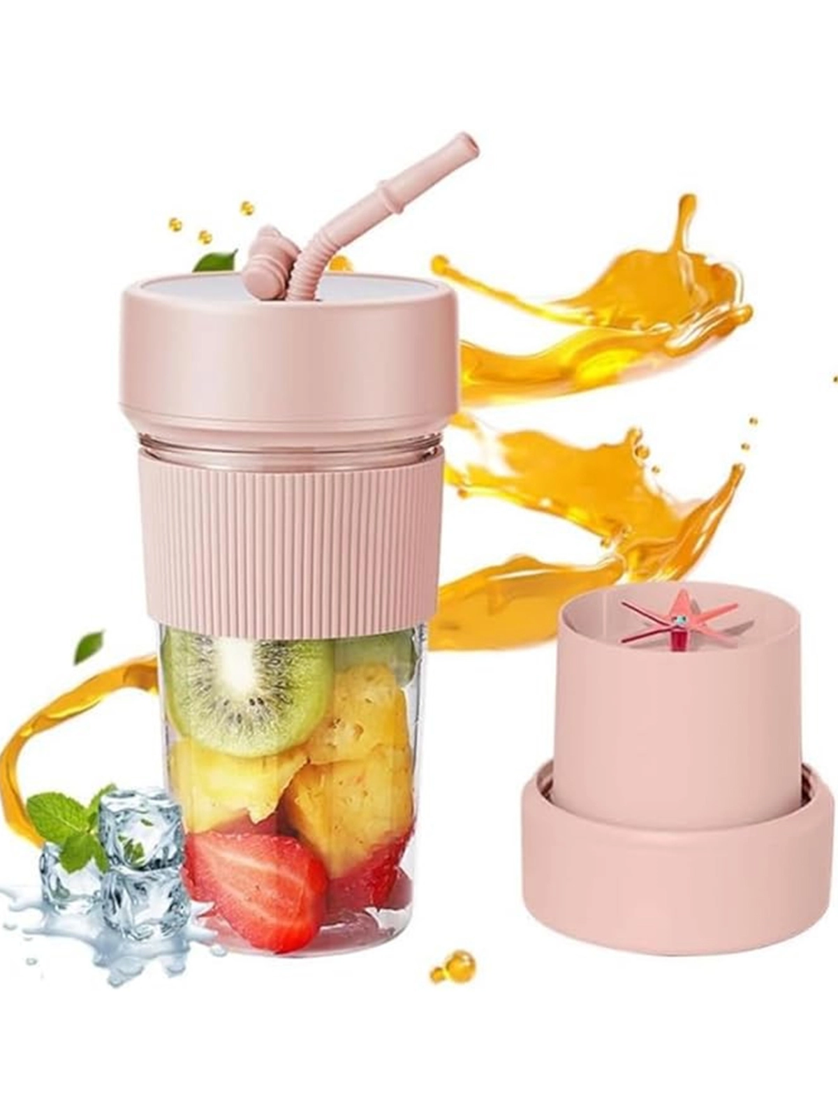Mini Taşınabilir Mikser 350 Ml Smoothie Makinesi Meyve Sıkacağı Şarj Edilebilir Blender Pembe