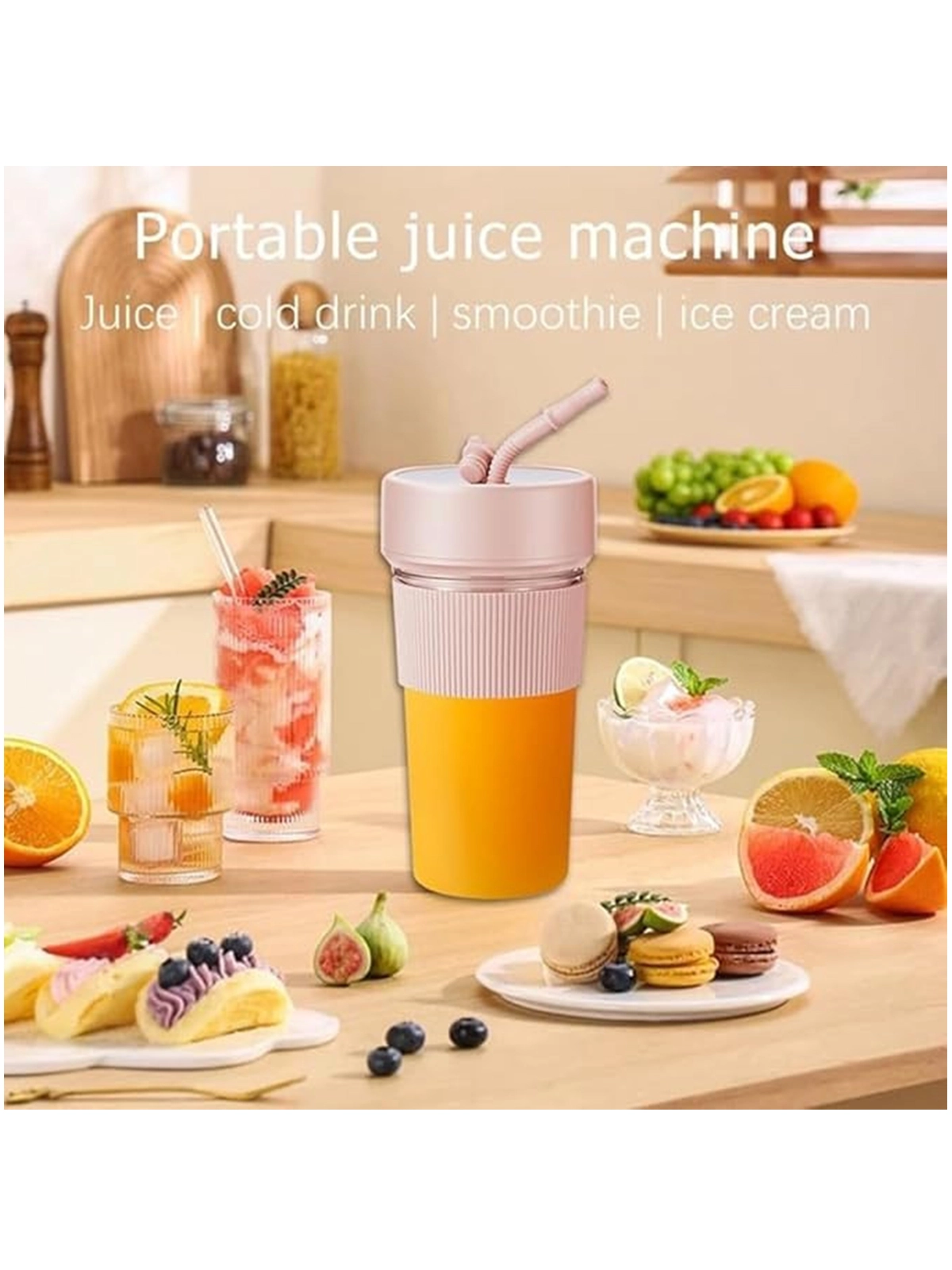 Mini Taşınabilir Mikser 350 Ml Smoothie Makinesi Meyve Sıkacağı Şarj Edilebilir Blender Pembe