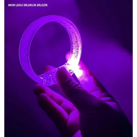 Mor Led Işıklı Baskı Yapılabilen Pilli Bileklik Bilezik 1,5 Cm Genişlik