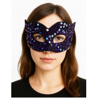 Mor Renk Arkadan Lastikli Pul Payet İşlemeli Balo After Parti Maskesi