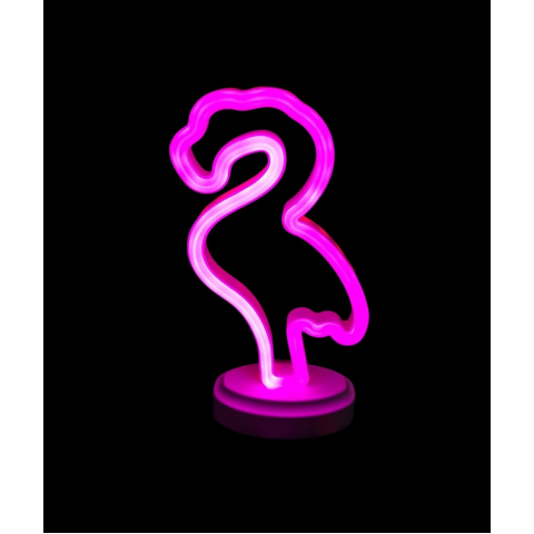Neon Işıklı Flamingo Yazılı Masa Gece Lambası Pil+usb