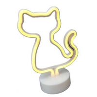 Neon Işıklı Kedi Lamba Pil+usb Pembe Işık Mz-122