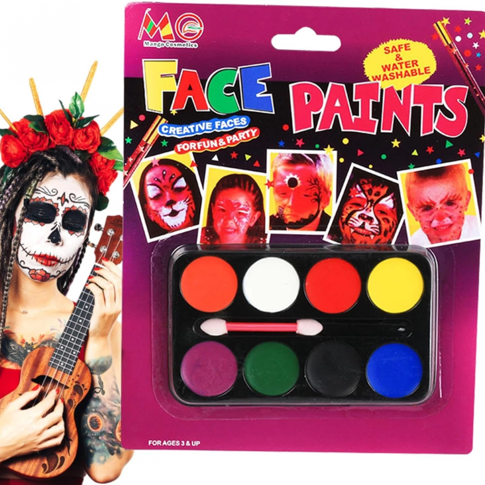 Palyaço Yüz Boyama Seti Fırçalı Makyaj Boyama Seti 8 Renk