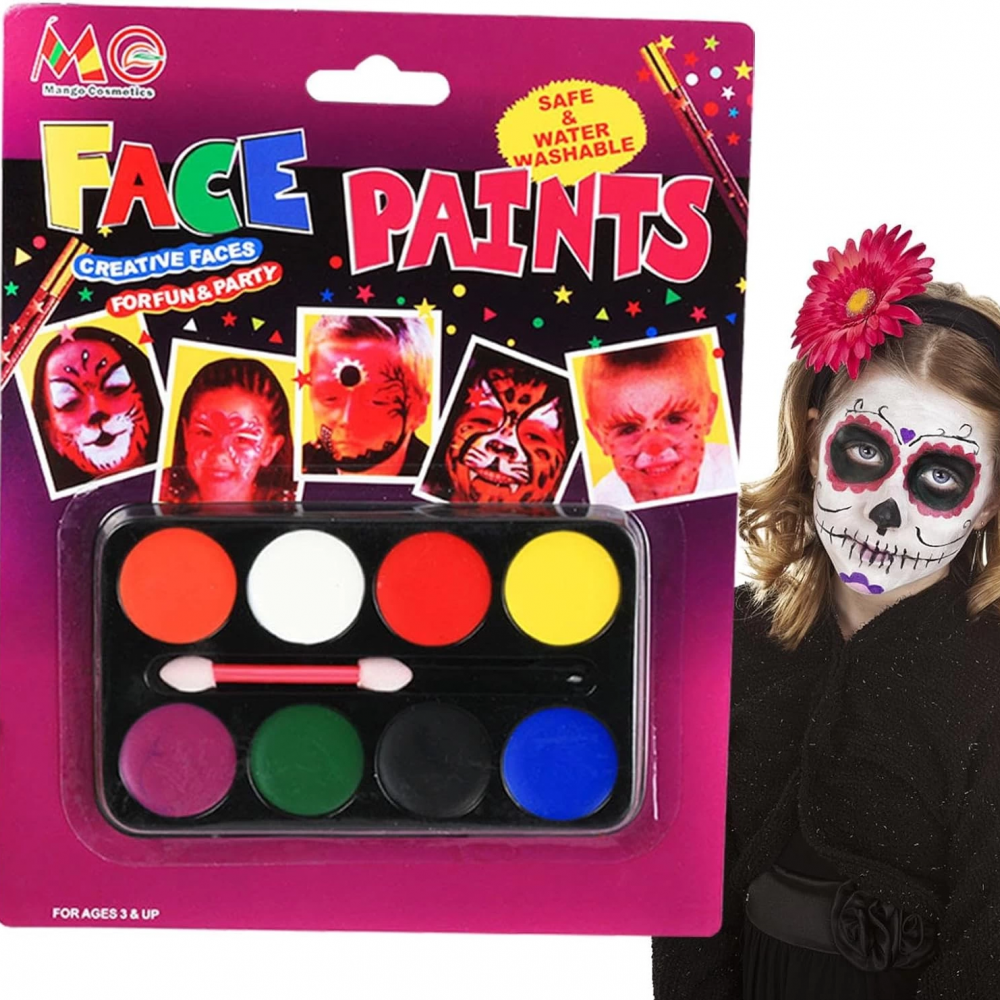 Palyaço Yüz Boyama Seti Fırçalı Makyaj Boyama Seti 8 Renk