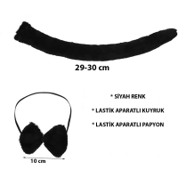 Peluş Siyah Renk Kuyruk Ve Papyon Yetişkin Çocuk Uyumlu