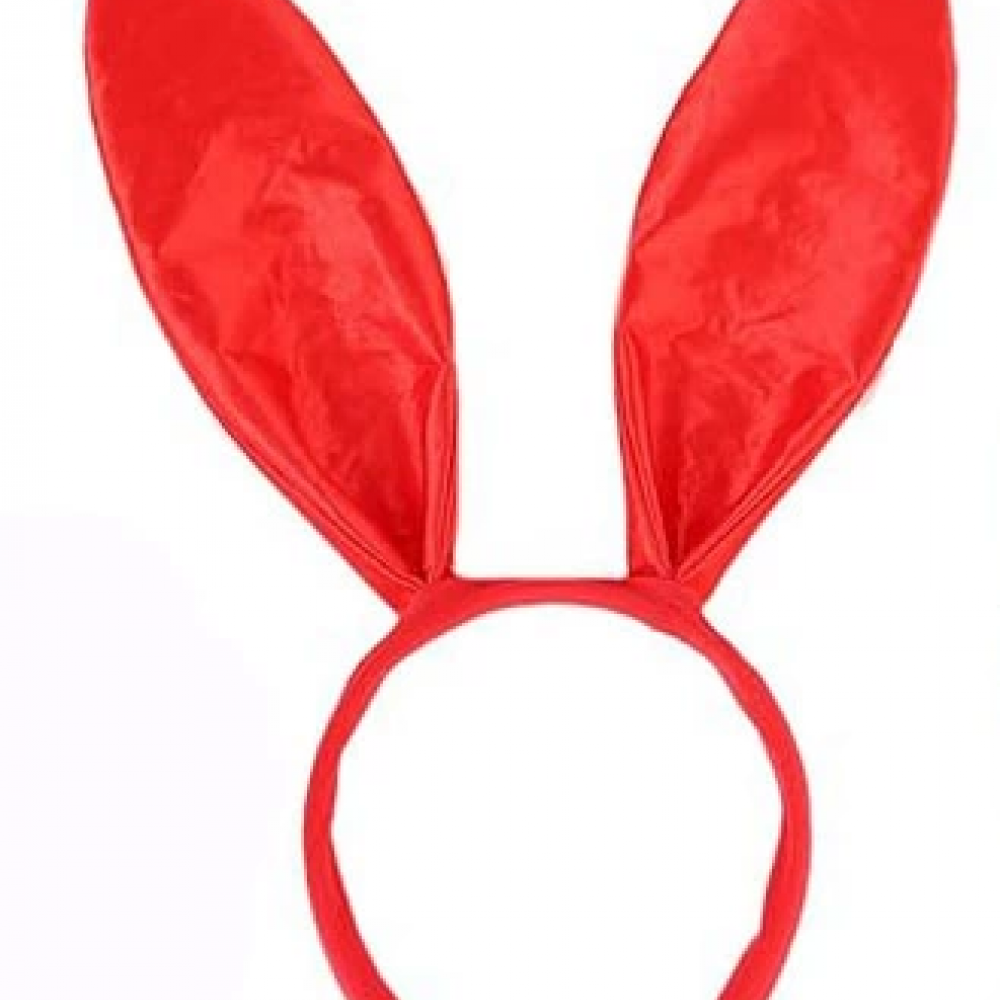 Kırmızı Renk Saten Kaplama Şekil Verilebilir Tavşan Kulak Taç 35x11 Cm