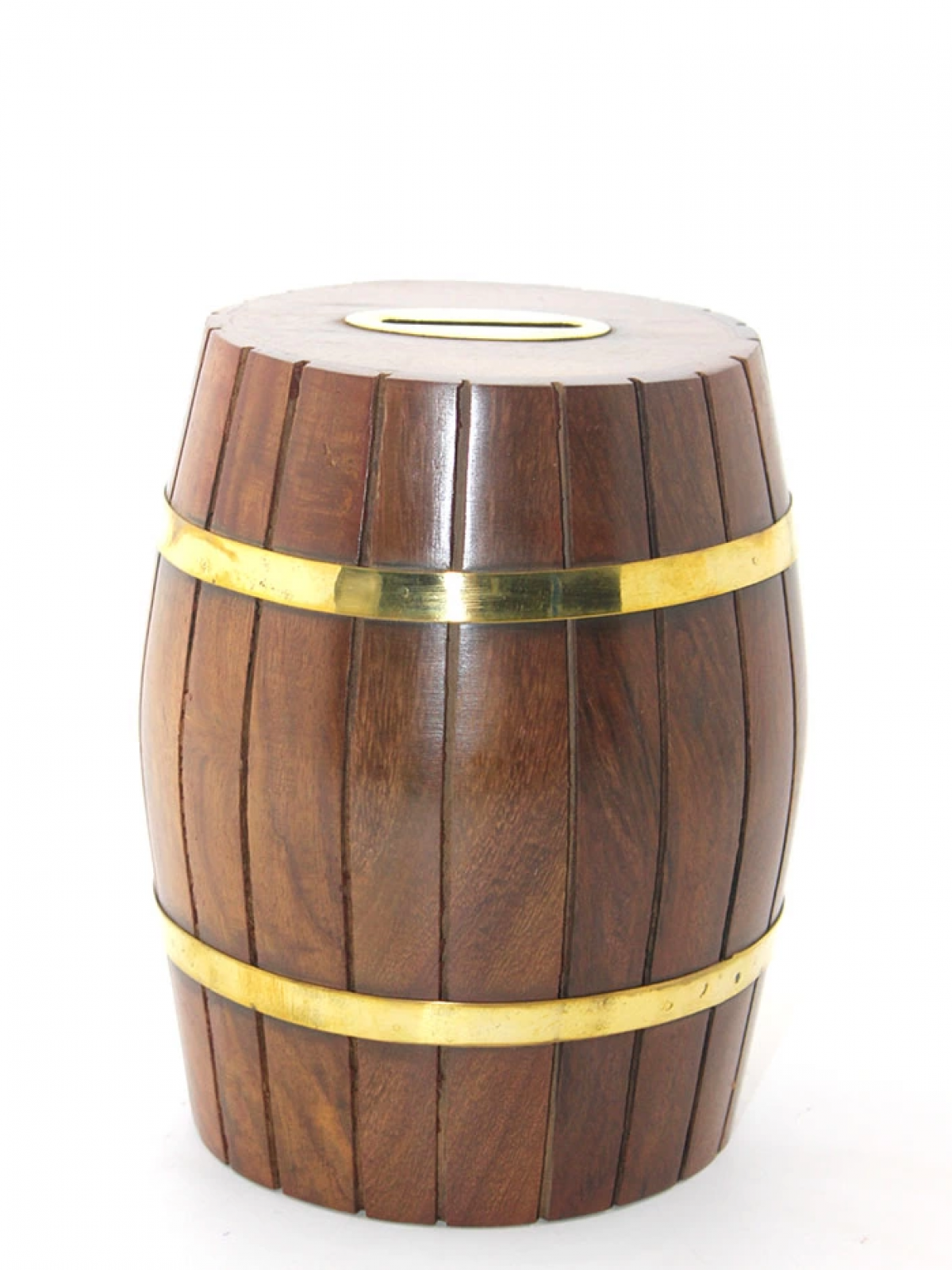 Pirinç Ahşap Fıçı Kumbara 15 Cm Wb538