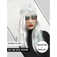 Platin Gri Gümüş Renk Uzun Parti Peruğu Uzun Takma Peruk