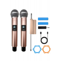 Profesyonel Çiftli Kablosuz Mikrofon Seti Karaoke Şarj Edilebilir 50 Metre Mesafe Rose