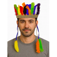 Rengarenk Tüylerle İşlenmiş Lastikli Kızılderili Başlığı