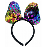 Renk Değiştiren Pullu Payetli Fiyonk Parti Tacı Rengarenk Gümüş Renk 20x16 Cm