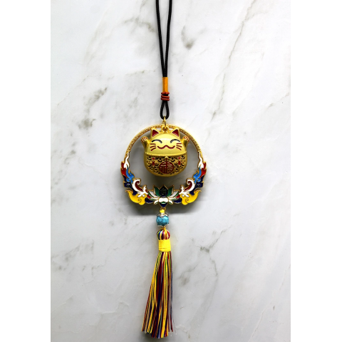 Renkli Püsküllü Şans Kedisi Feng Shui Askılık Alk4452