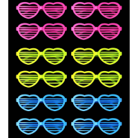 Retro Neon Fosforlu Kalp Panjur Gözlük 12 Adet – 80’ler 90’lar Parti Stili