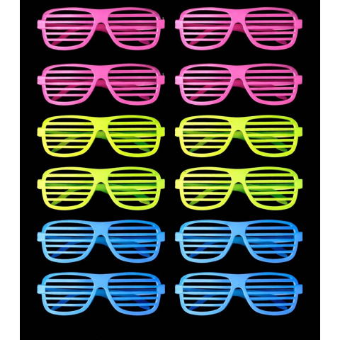 Retro Neon Fosforlu Panjur Gözlük 12 Adet – 80’ler 90’lar Parti Stili