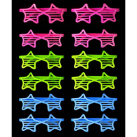 Retro Neon Fosforlu Yıldız Panjur Gözlük 12 Adet – 80’ler 90’lar Parti Stili