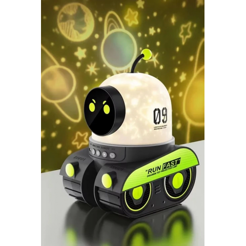 Robot Projeksiyon Gece Lambası Hoparlörlü Şarjlı Yıldızlı Gökyüzü Temalı Led Projeksiyon Lambası