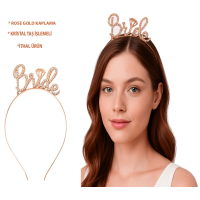 Rose Gold Renkli Taşlı “bride” Gelin Tacı – El Yazısı Yazı Tipiyle