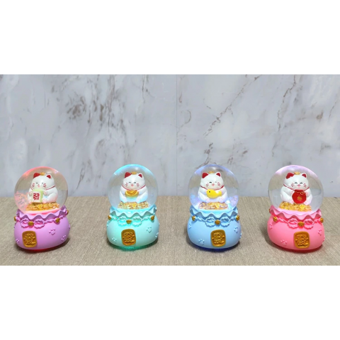 Şans Kedisi Işıklı Kar Küresi Alk4914