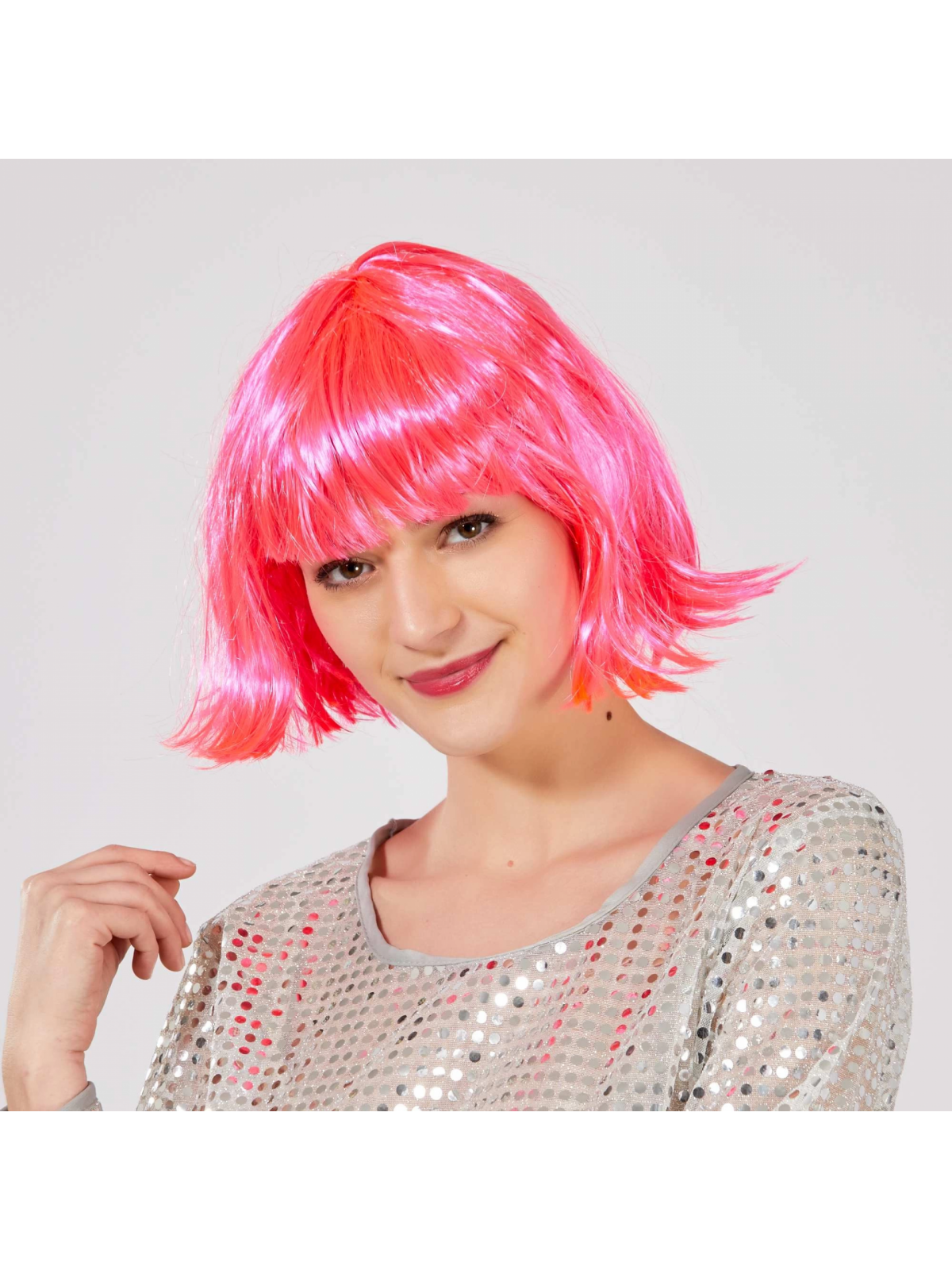 Şeker Pembe Renk Parti Peruğu Küt Saç