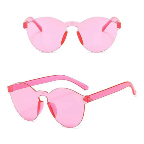 Sert Mika Oval Şekilli Çerçevesiz Pembe Gözlük Retro Parti 5x14 Cm