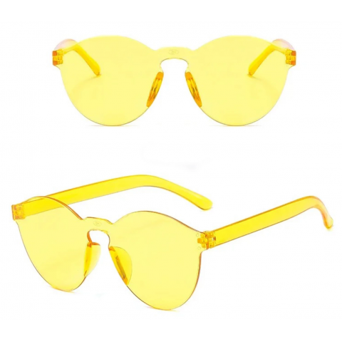 Sert Mika Oval Şekilli Çerçevesiz Sarı Gözlük Retro Parti 5x14 Cm