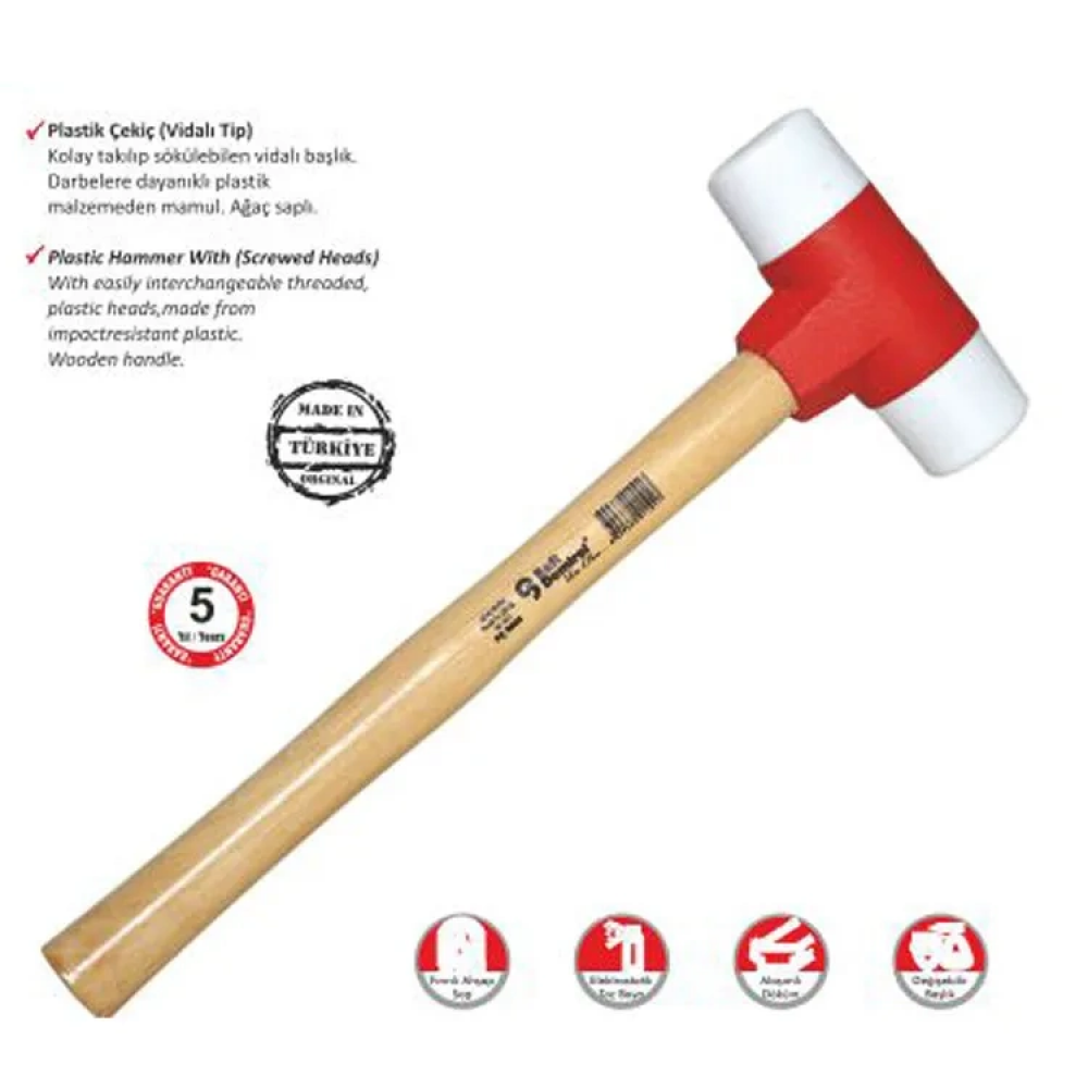 Sert Plastik Çekiç No:30 - Ahşap Saplı