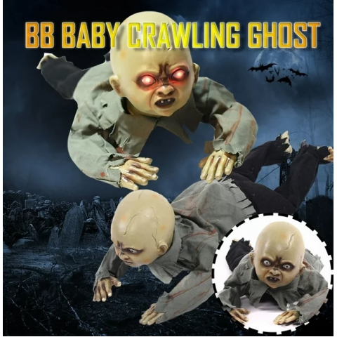 Sesli Işıklı Ve Sensörlü Yerde Emekleyen Hareketli Bebek Hayalet Zombi Dekor 30x85 Cm