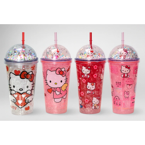 Sevimli Hello Kitty Işıklı Pipetli Boncuklu Suluk & Bardak 400 Ml Alk3145
