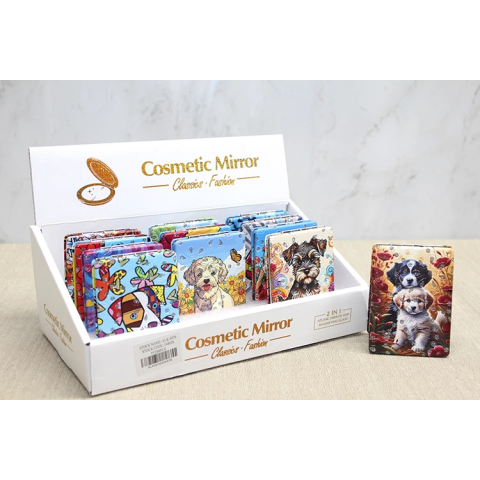 Sevimli Köpek Tasarımıyla Taş İşlemeli İnce El Aynası Dikdörtgen Alk4576