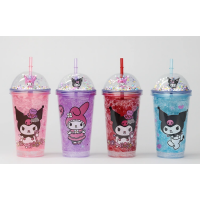 Sevimli Kuromi Işıklı Pipetli Boncuklu Suluk & Bardak 400 Ml Alk3144