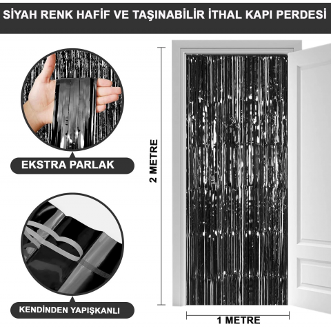 Siyah Renk Ekstra Metalize Parlak Saçaklı Arka Fon Perde İthal A Kalite 1x2 Metre Siyah Renk Ekstra Metalize Parlak Saçaklı Arka Fon Perde İthal A Kalite 1x2 Metre
