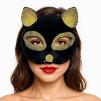 Siyah Renk Gold Simli Süet Kaplama Kedi Maskesi 18x14 Cm
