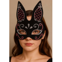 Siyah Renk Kırmızı Beyaz Simli Siyah Süet Kaplama Tavşan Maskesi 18x16 Cm