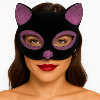 Siyah Renk Pembe Simli Süet Kaplama Kedi Maskesi 18x14 Cm