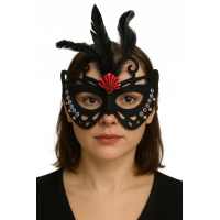 Siyah Renk Siyah Süet Kaplama Tüylü Kelebek Figür Parti Maskesi 24x18 Cm