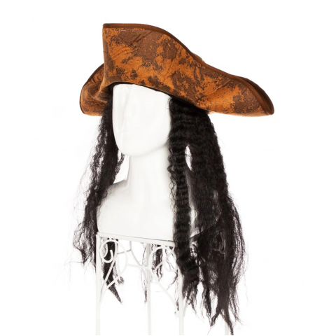 Siyah Saçlı Kaptan Korsan Şapkası