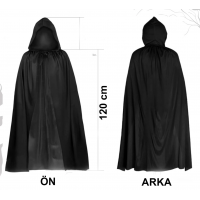 Siyah Uzun Pelerin 120 Cm Kapüşonlu – Cosplay Ve Parti Kostümü