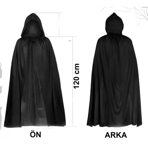 Siyah Uzun Pelerin 120 Cm Kapüşonlu – Cosplay Ve Parti Kostümü