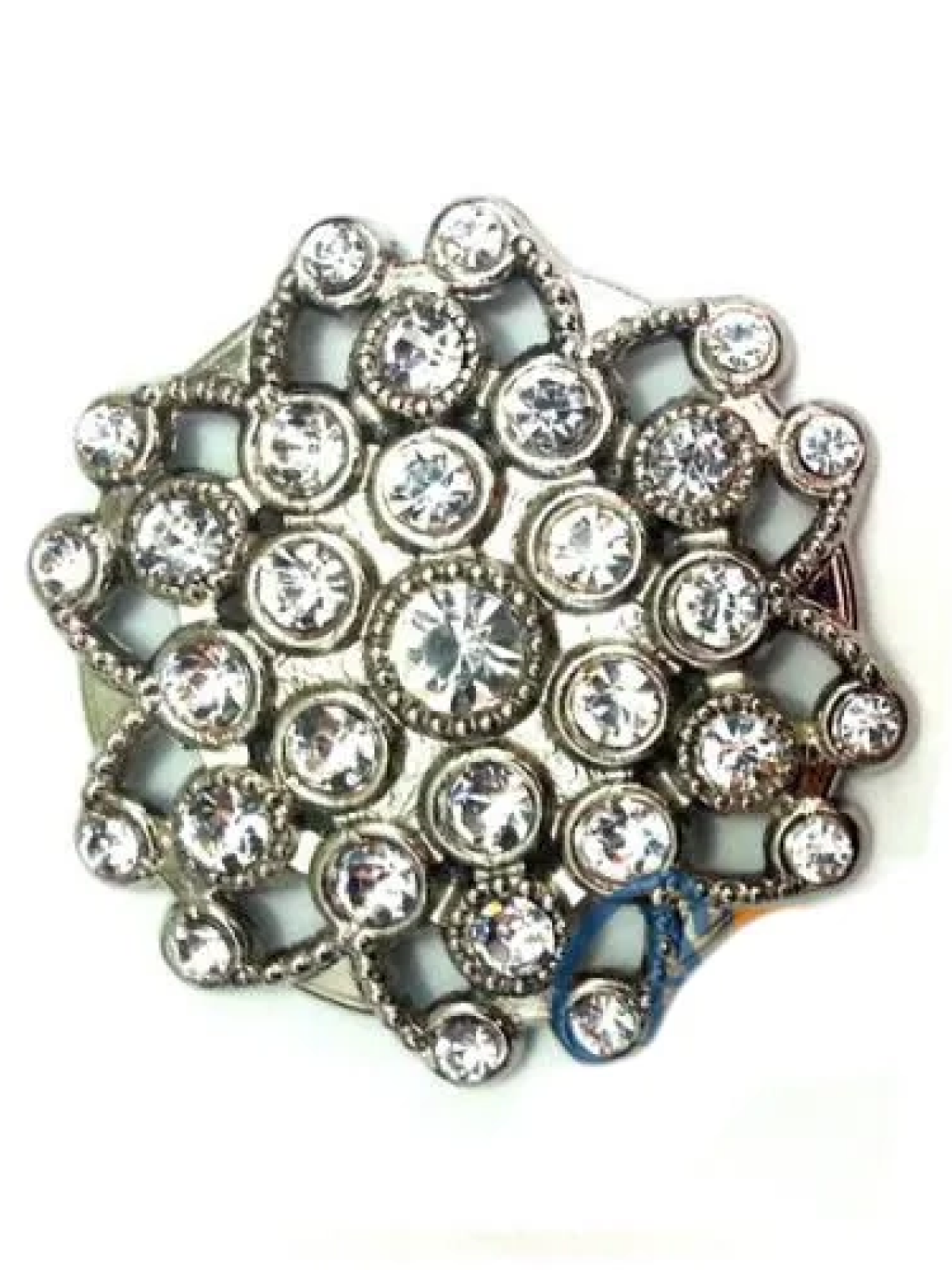 Taşlı Yuvarlak Broş, Sandık Süsü 4,5 Cm - Nikel, 10 Adet