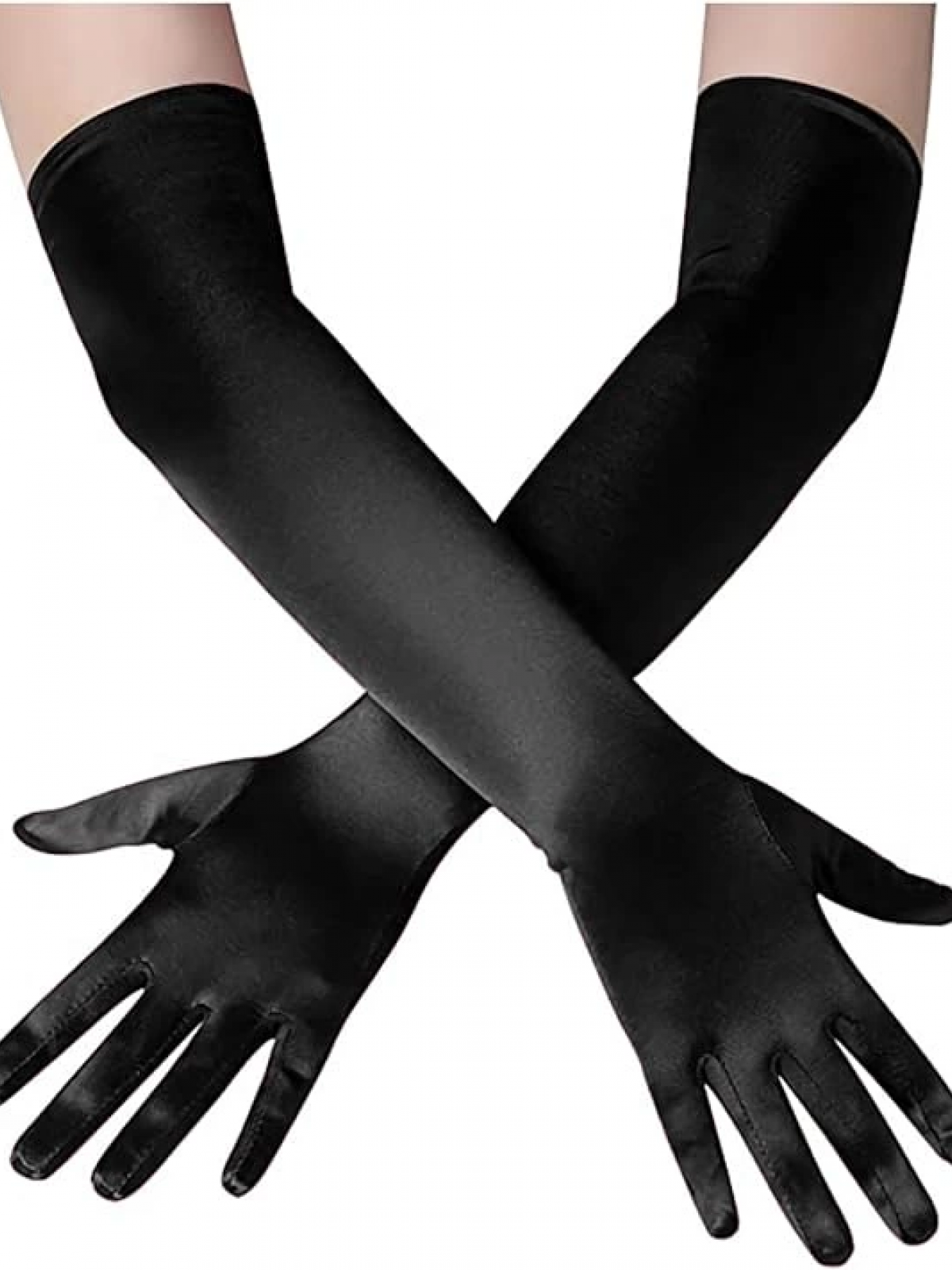 Uzun Boy Ekstra Parlak Saten Eldiven Siyah Renk