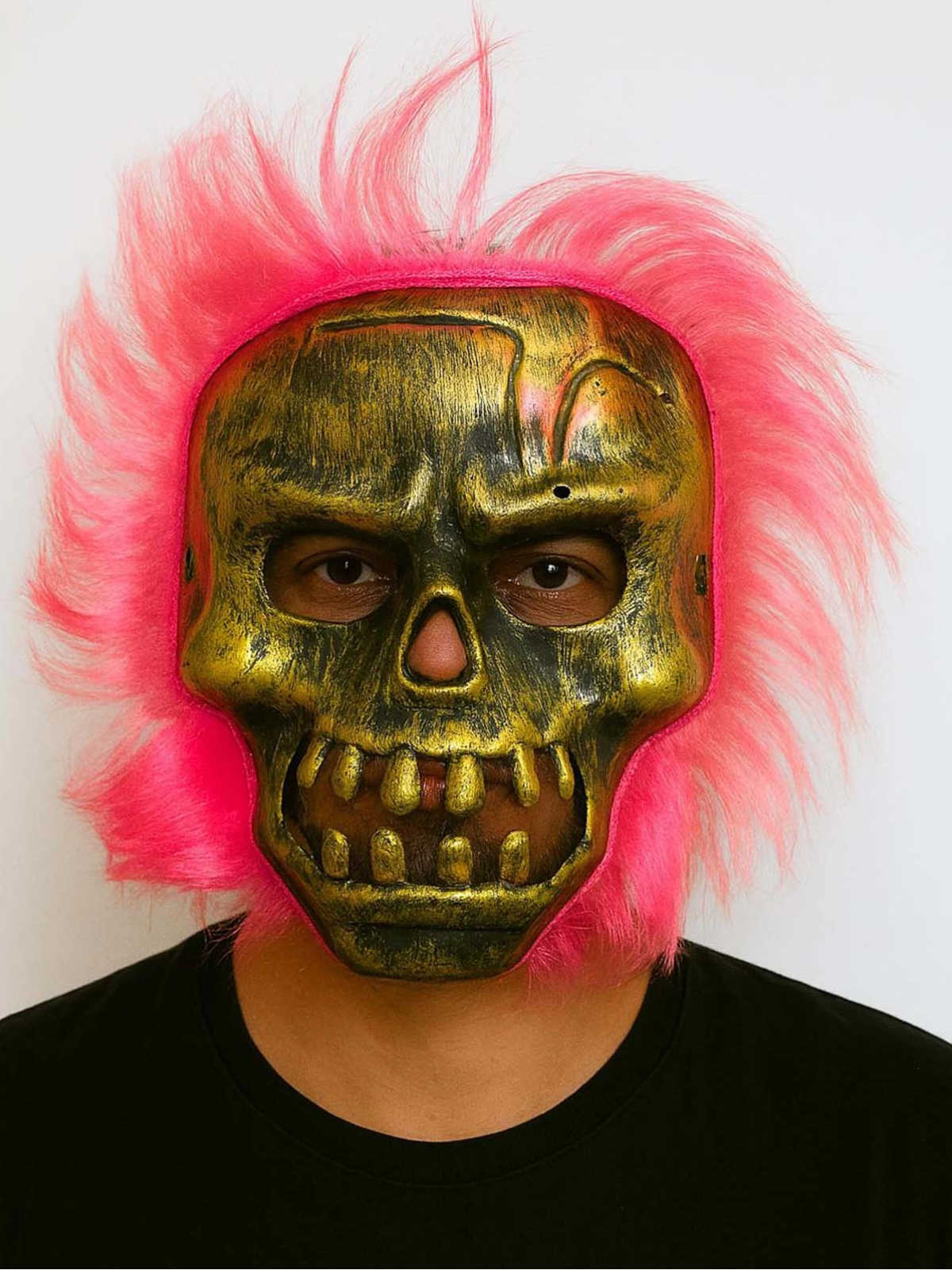 Wild Skull - Bakır Kafatası Pembe Saçlı İskelet Maske