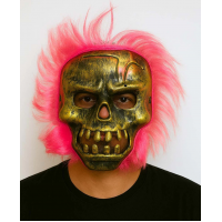 Wild Skull - Bakır Kafatası Pembe Saçlı İskelet Maske