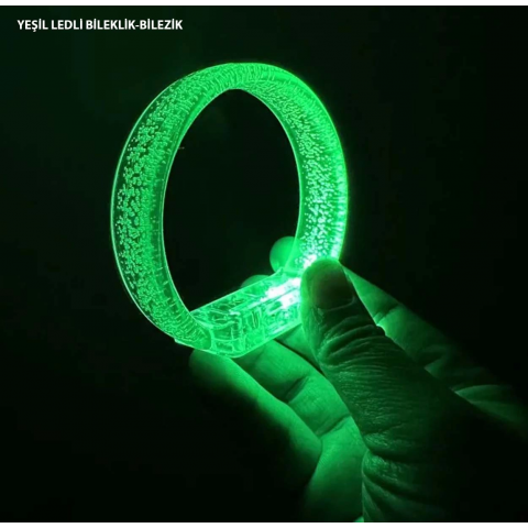 Yeşil Led Işıklı Baskı Yapılabilen Pilli Bileklik Bilezik 1,5 Cm Genişlik