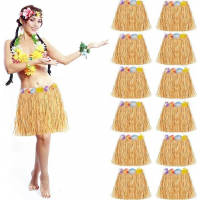 Yetişkin Ve Çocuk Uyumlu Saman Renk Hawaii Luau Hula Etek 40 Cm 12 Adet