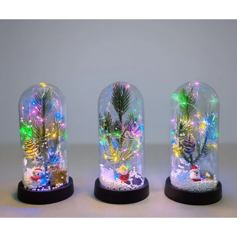 Yılbaşı Temalı Işıklı  Dekoratif Cam Fanus Alk5074