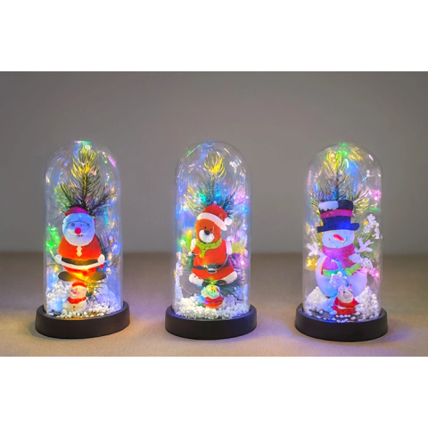 Yılbaşı Temalı Işıklı  Dekoratif Cam Fanus Alk5075