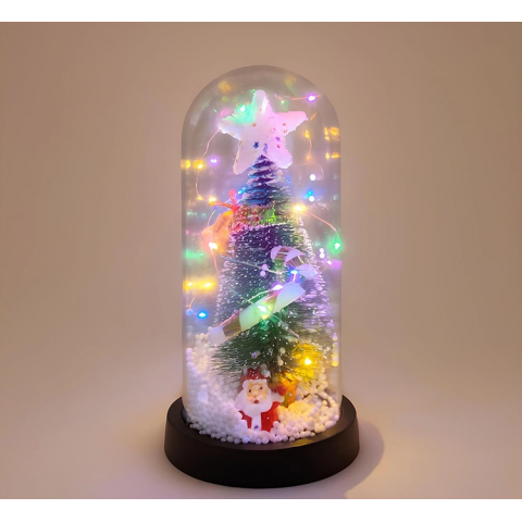 Yılbaşı Temalı Işıklı  Dekoratif Cam Fanus Alk5077