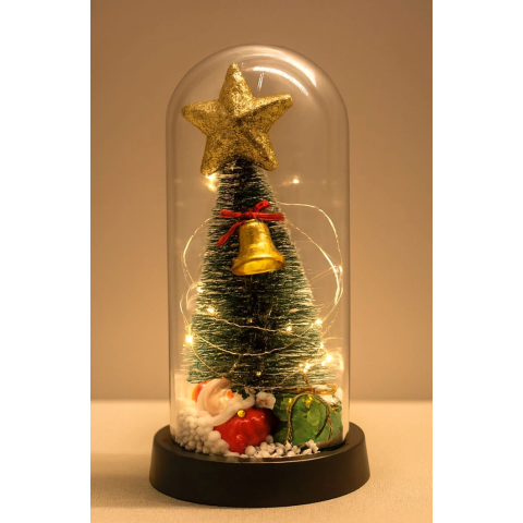 Yılbaşı Temalı Işıklı  Dekoratif Cam Fanus Alk5078